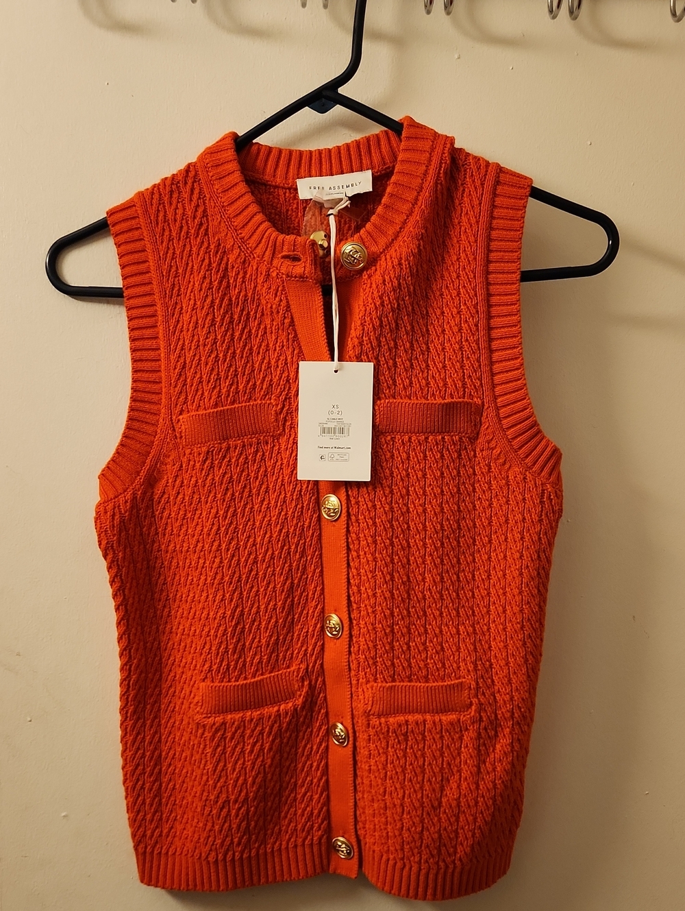 Free Assembly Orange Cable-Knit Sleeveless Cardigan - XS